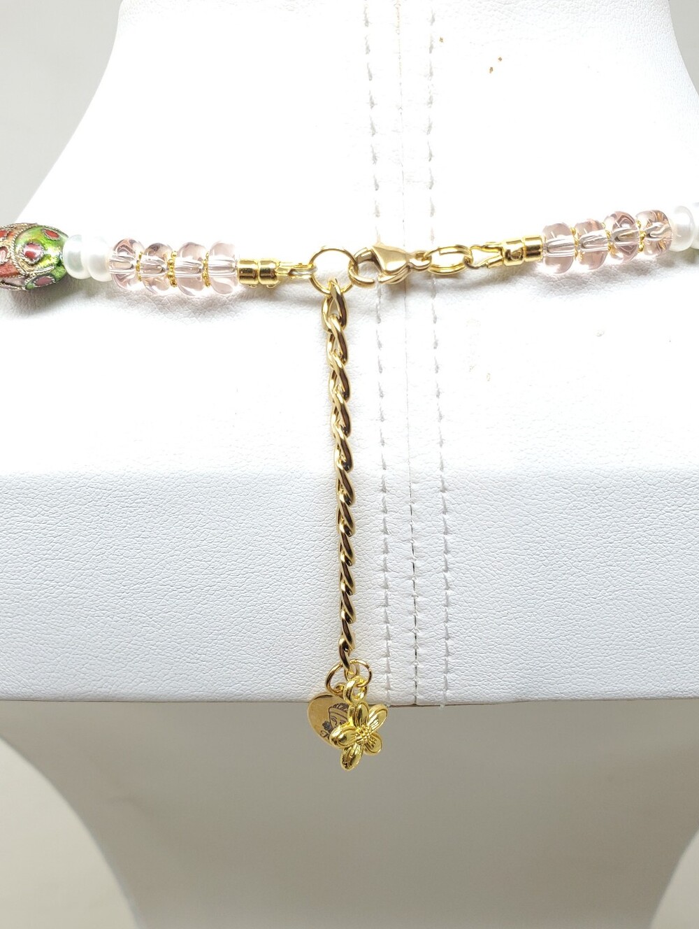 PINK & GREEN CLOISONNE DRUZY LADYBUG NECKLACE - Picture 7 of 8